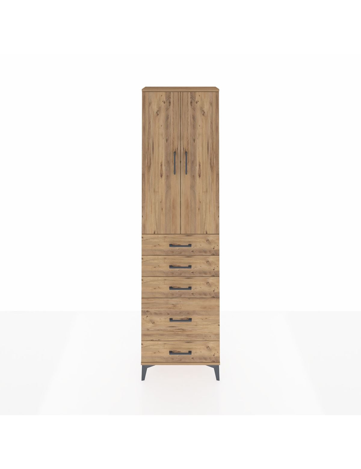 Arges Dolap 3 Raflı 5 Çekmeceli 2 Kapaklı 60x30x221 Çam-Çam