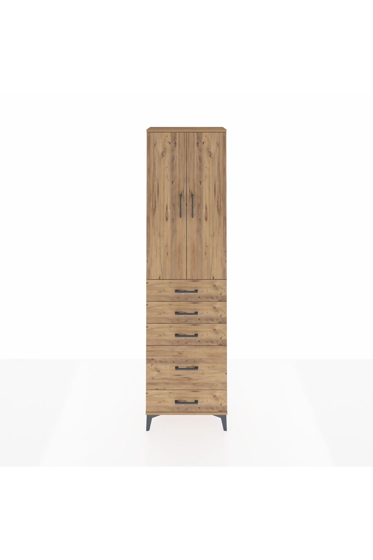 Arges Dolap 3 Raflı 5 Çekmeceli 2 Kapaklı 60x30x221 Çam-Çam