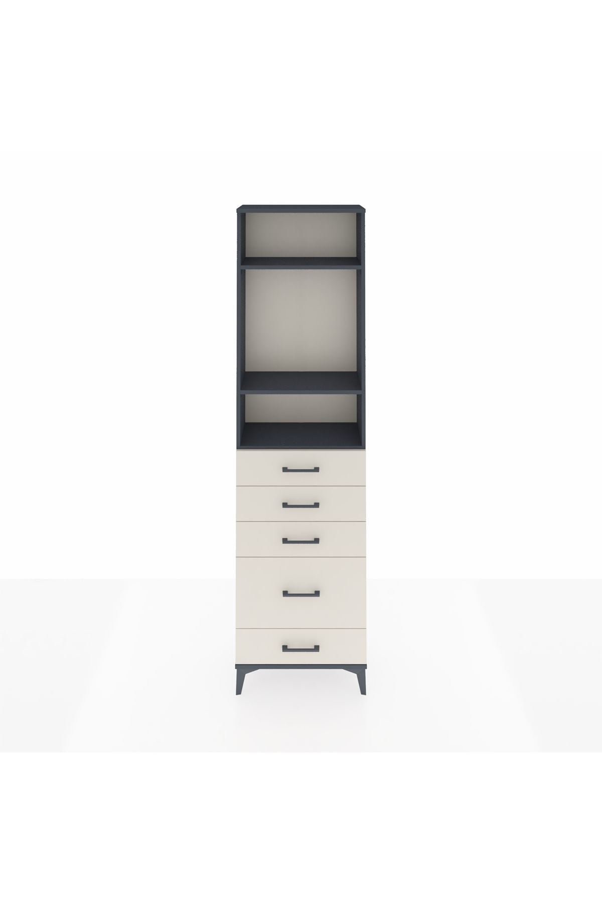 Arges Dolap 3 Raflı 5 Çekmeceli 60x30x221 Antrasit-Aytaşı