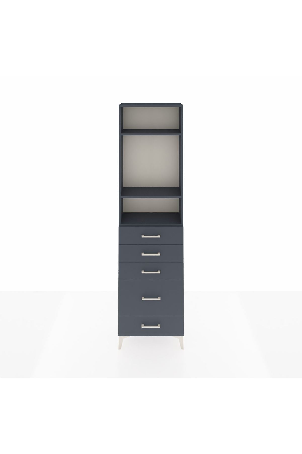 Arges Dolap 3 Raflı 5 Çekmeceli 60x30x221 Antrasit-Antrasit