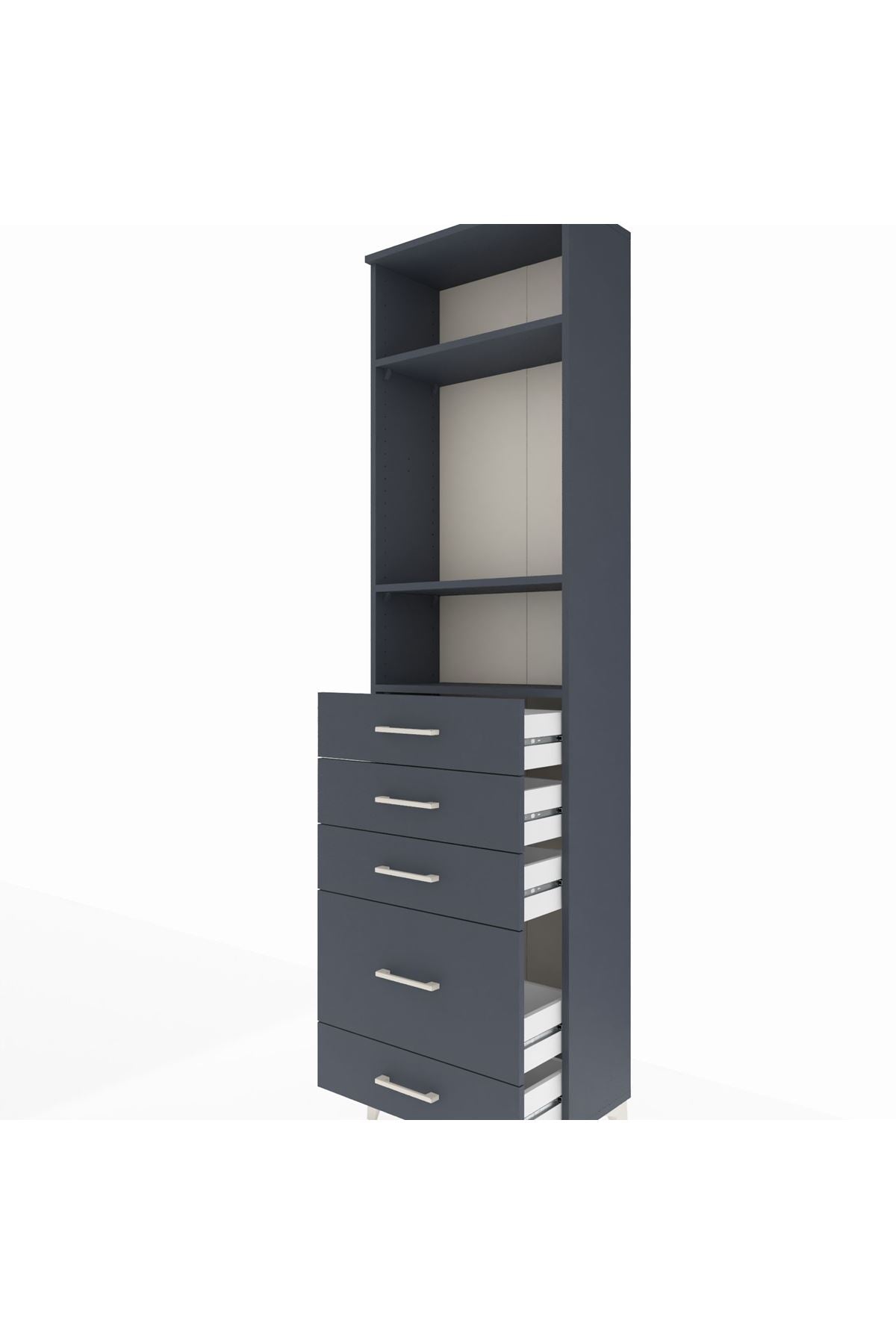 Arges Dolap 3 Raflı 5 Çekmeceli 60x30x221 Antrasit-Antrasit