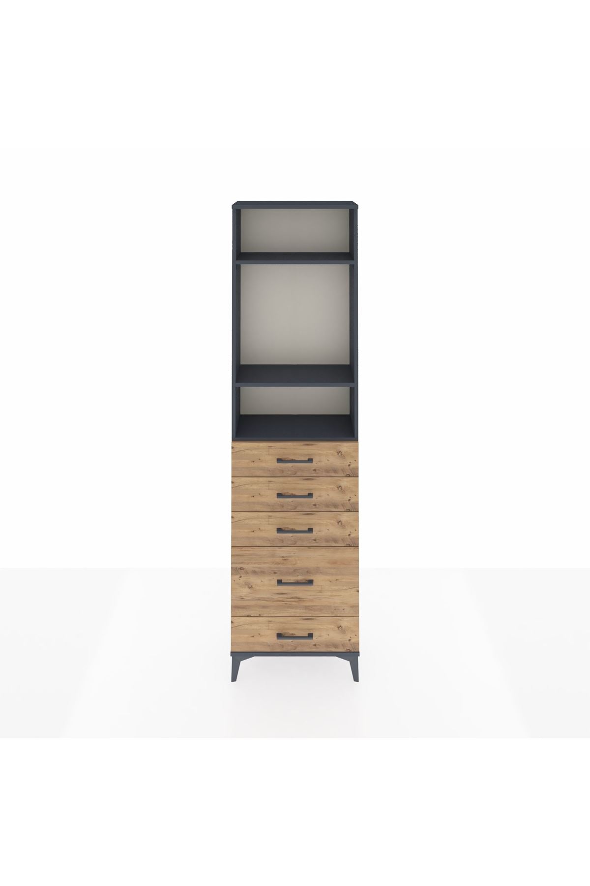 Arges Dolap 3 Raflı 5 Çekmeceli 60x30x221 Antrasit-Çam