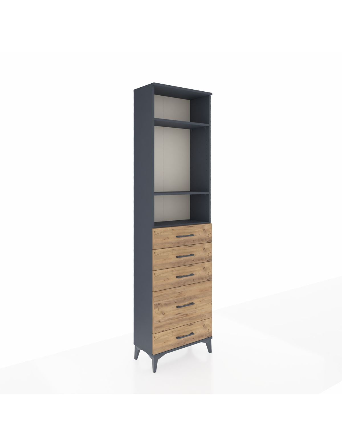 Arges Dolap 3 Raflı 5 Çekmeceli 60x30x221 Antrasit-Çam