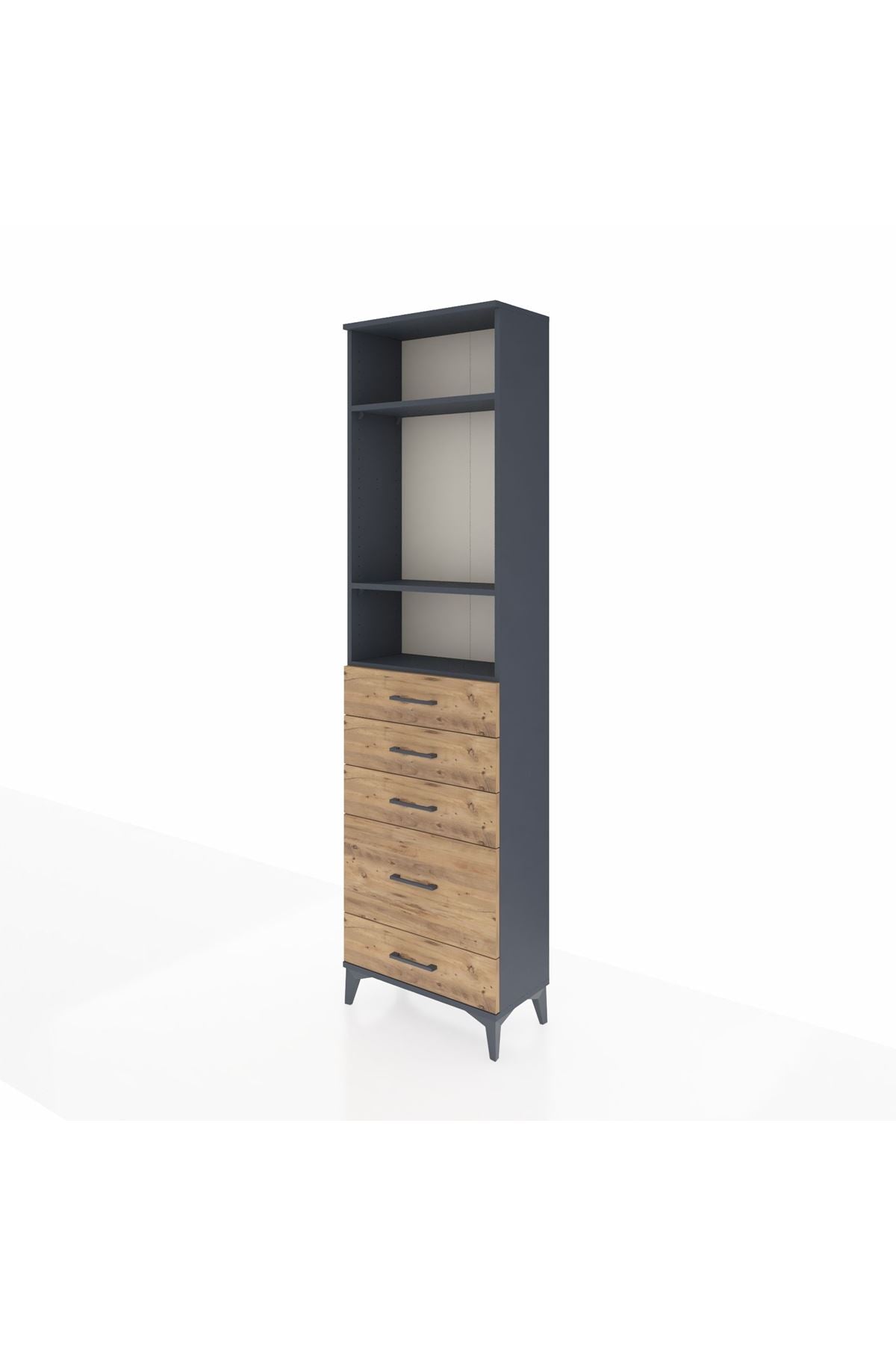 Arges Dolap 3 Raflı 5 Çekmeceli 60x30x221 Antrasit-Çam