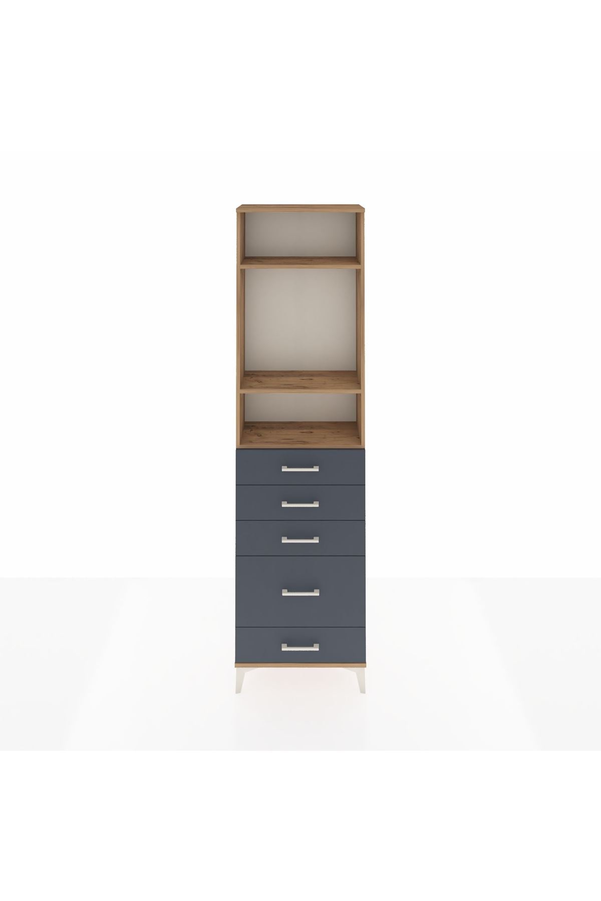 Arges Dolap 3 Raflı 5 Çekmeceli 60x30x221 Çam-Antrasit