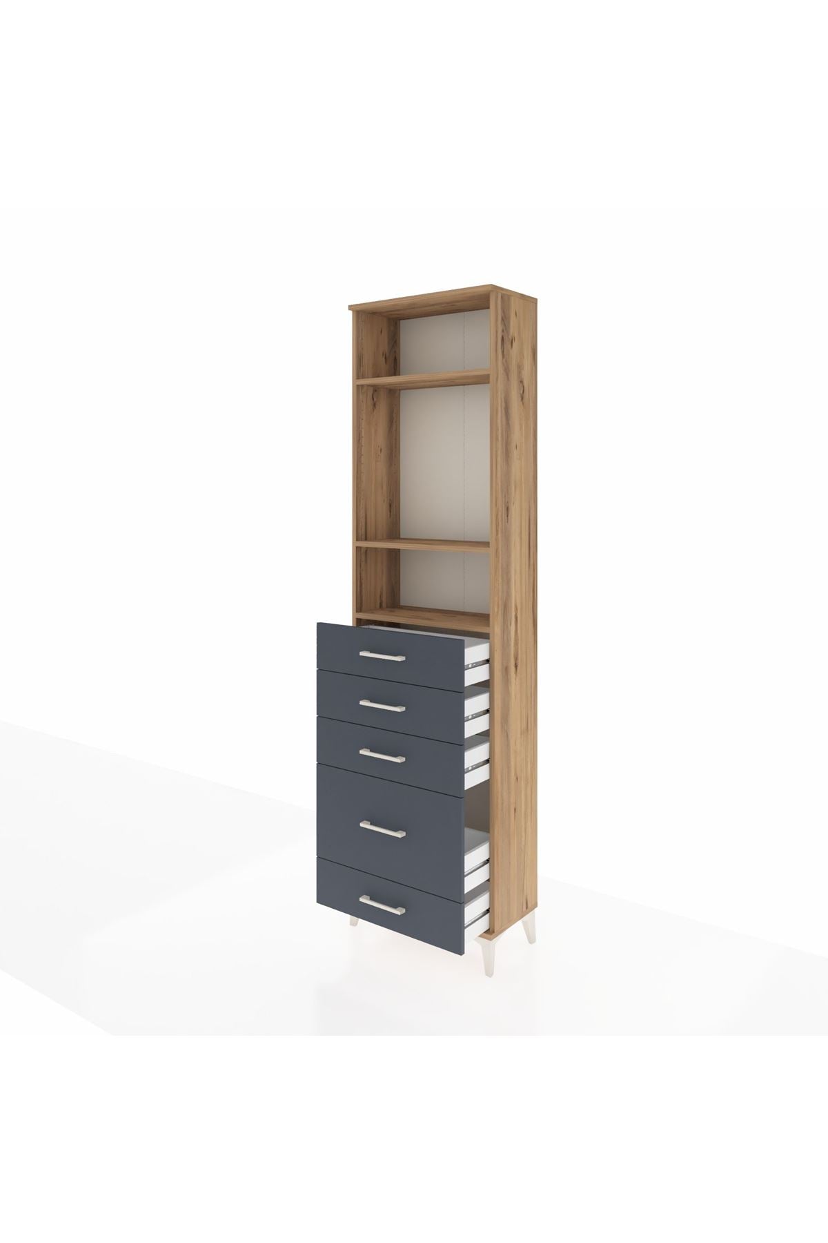 Arges Dolap 3 Raflı 5 Çekmeceli 60x30x221 Çam-Antrasit