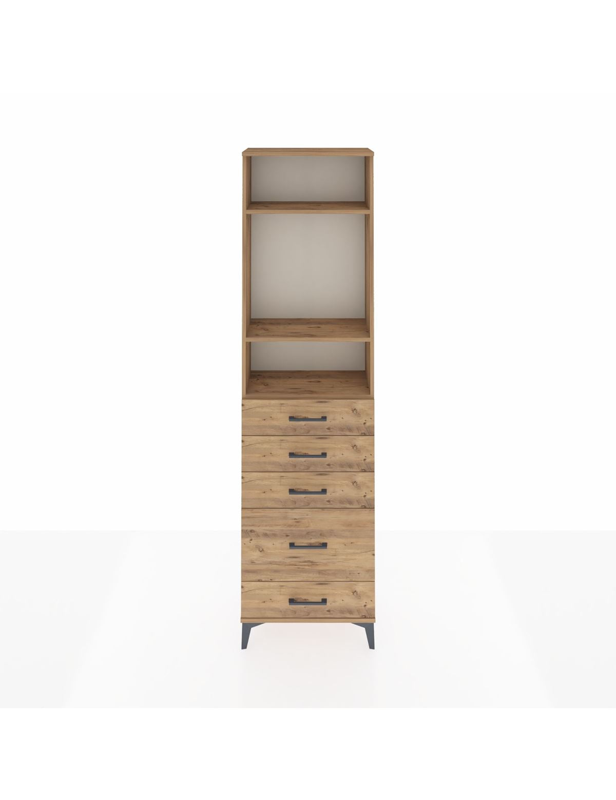 Arges Dolap 3 Raflı 5 Çekmeceli 60x30x221 Çam-Çam