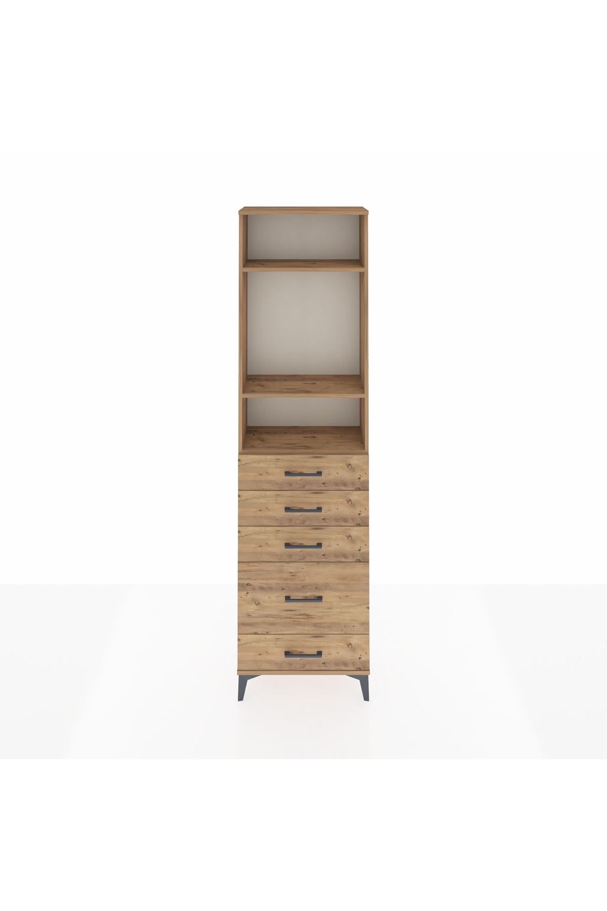 Arges Dolap 3 Raflı 5 Çekmeceli 60x30x221 Çam-Çam