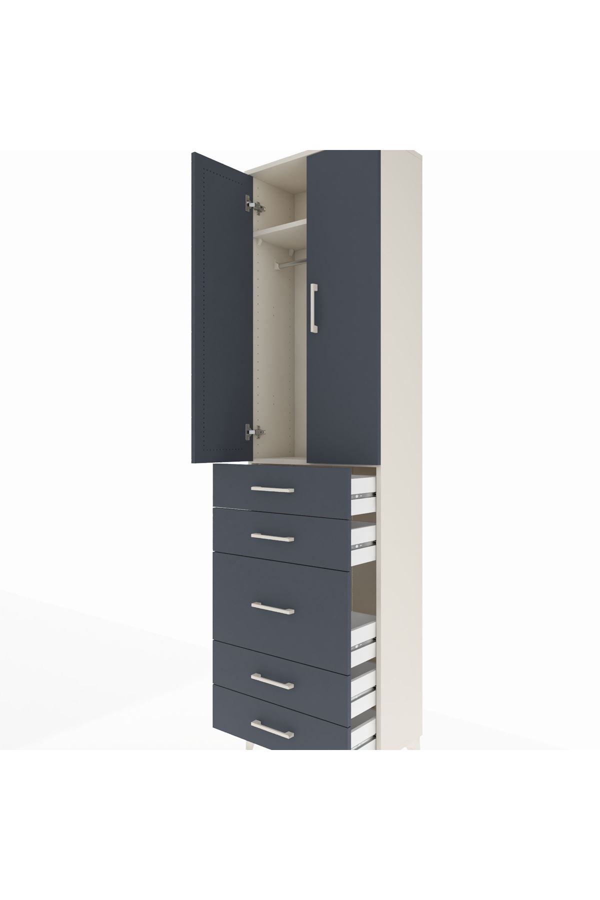 Arges Dolap 2 Raflı 5 Çekmeceli Tek Askılı 60x30x221 Aytaşı-Antrasit