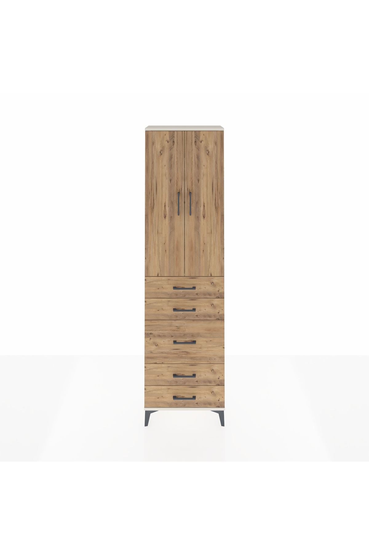 Arges Dolap 2 Raflı 5 Çekmeceli Tek Askılı 60x30x221 Aytaşı-Çam