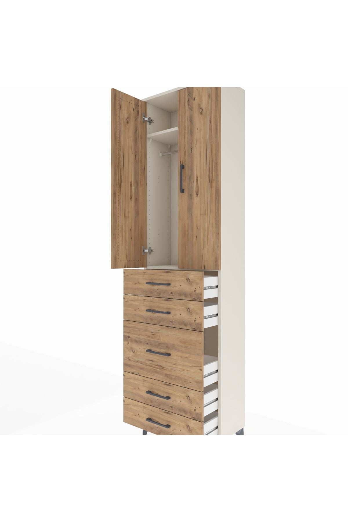 Arges Dolap 2 Raflı 5 Çekmeceli Tek Askılı 60x30x221 Aytaşı-Çam
