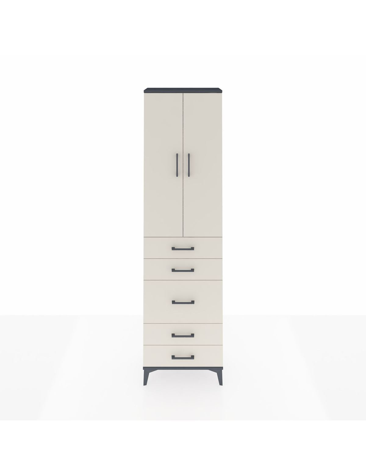 Arges Dolap 2 Raflı 5 Çekmeceli Tek Askılı 60x30x221 Antrasit-Aytaşı