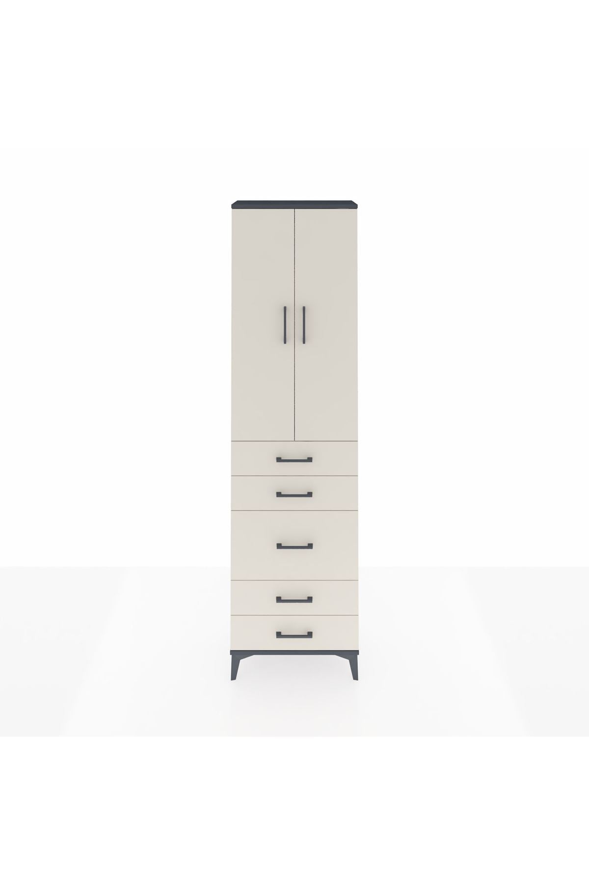 Arges Dolap 2 Raflı 5 Çekmeceli Tek Askılı 60x30x221 Antrasit-Aytaşı