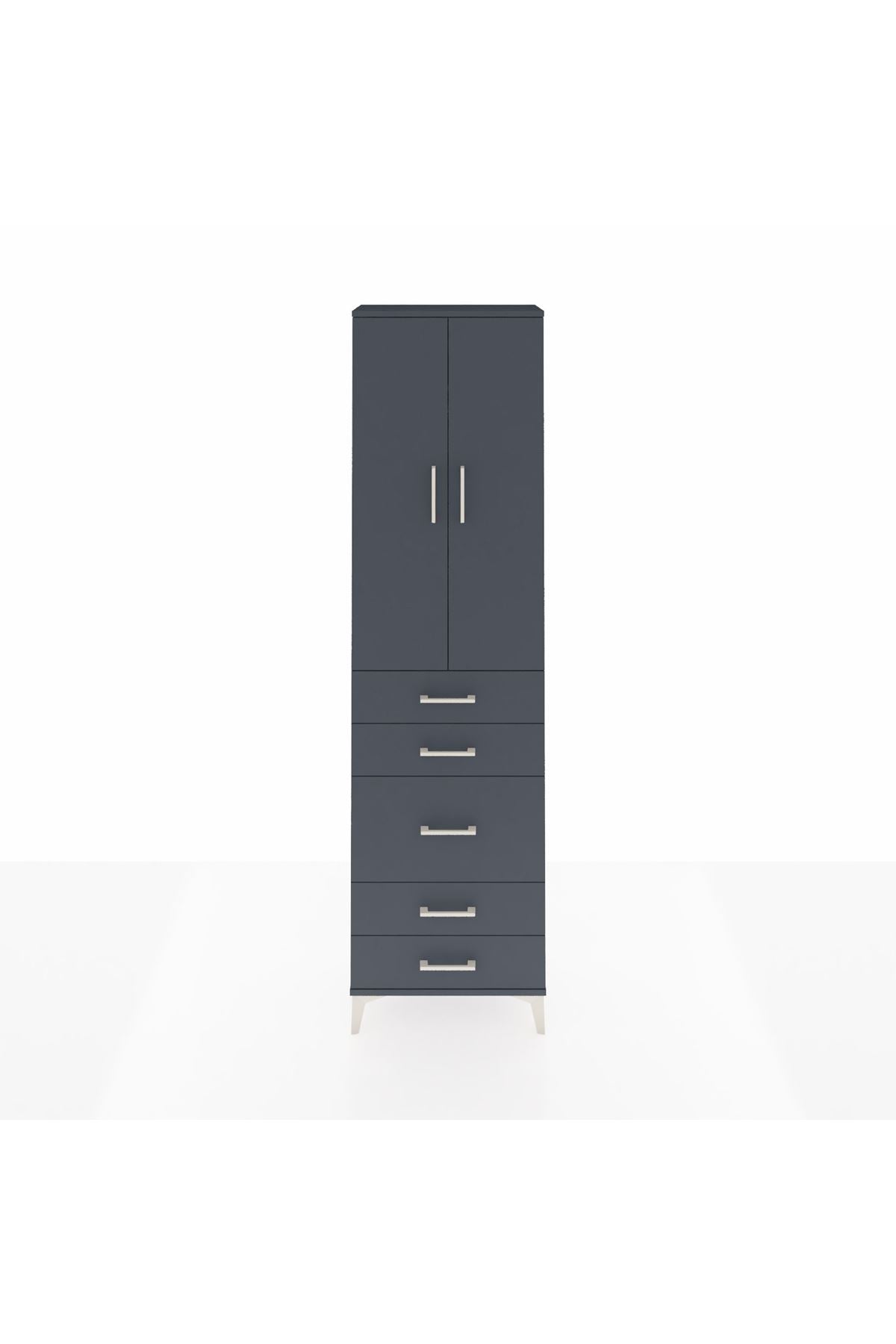 Arges Dolap 2 Raflı 5 Çekmeceli Tek Askılı 60x30x221 Antrasit-Antrasit