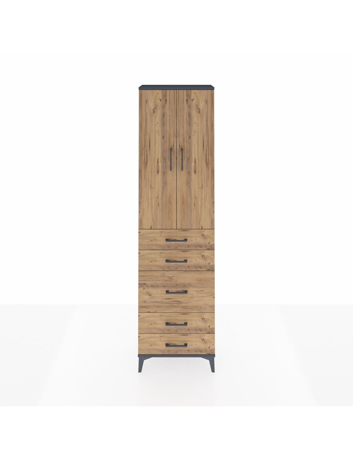 Arges Dolap 2 Raflı 5 Çekmeceli Tek Askılı 60x30x221 Antrasit-Çam