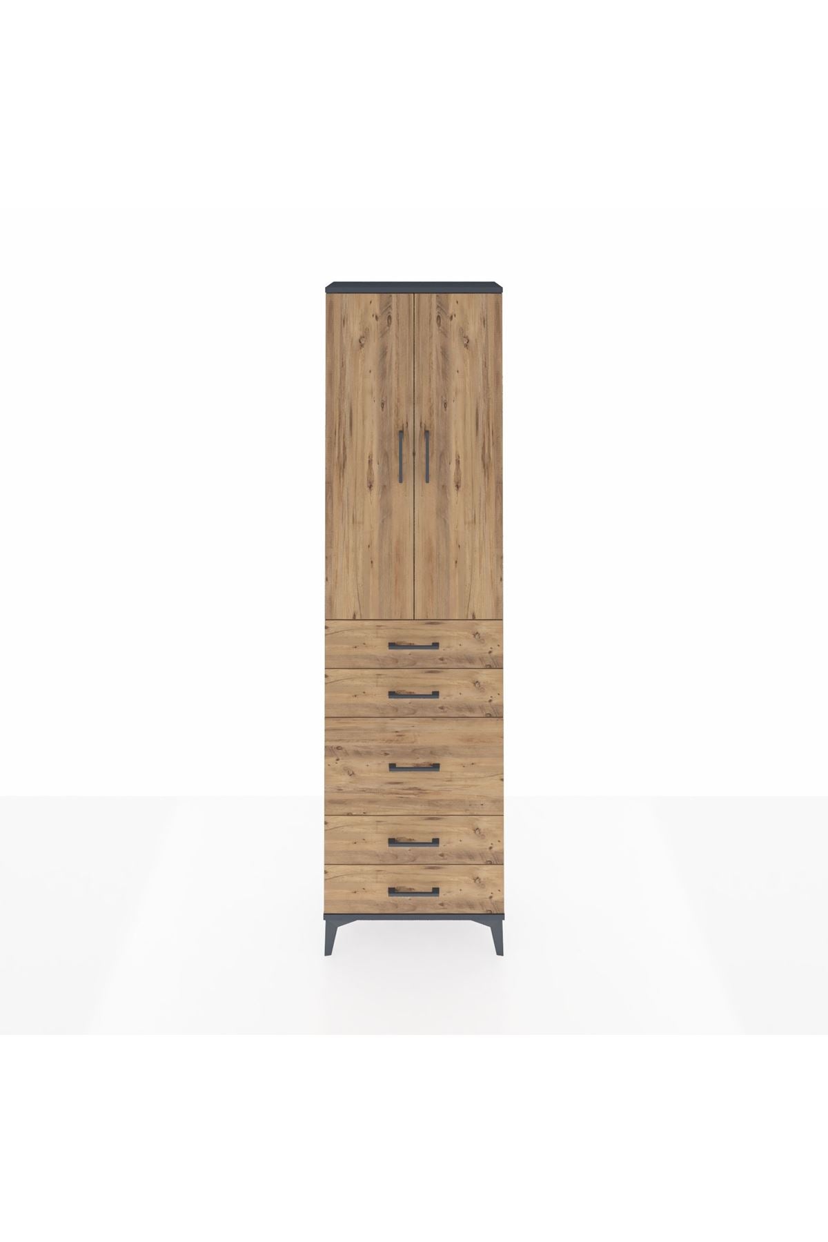 Arges Dolap 2 Raflı 5 Çekmeceli Tek Askılı 60x30x221 Antrasit-Çam