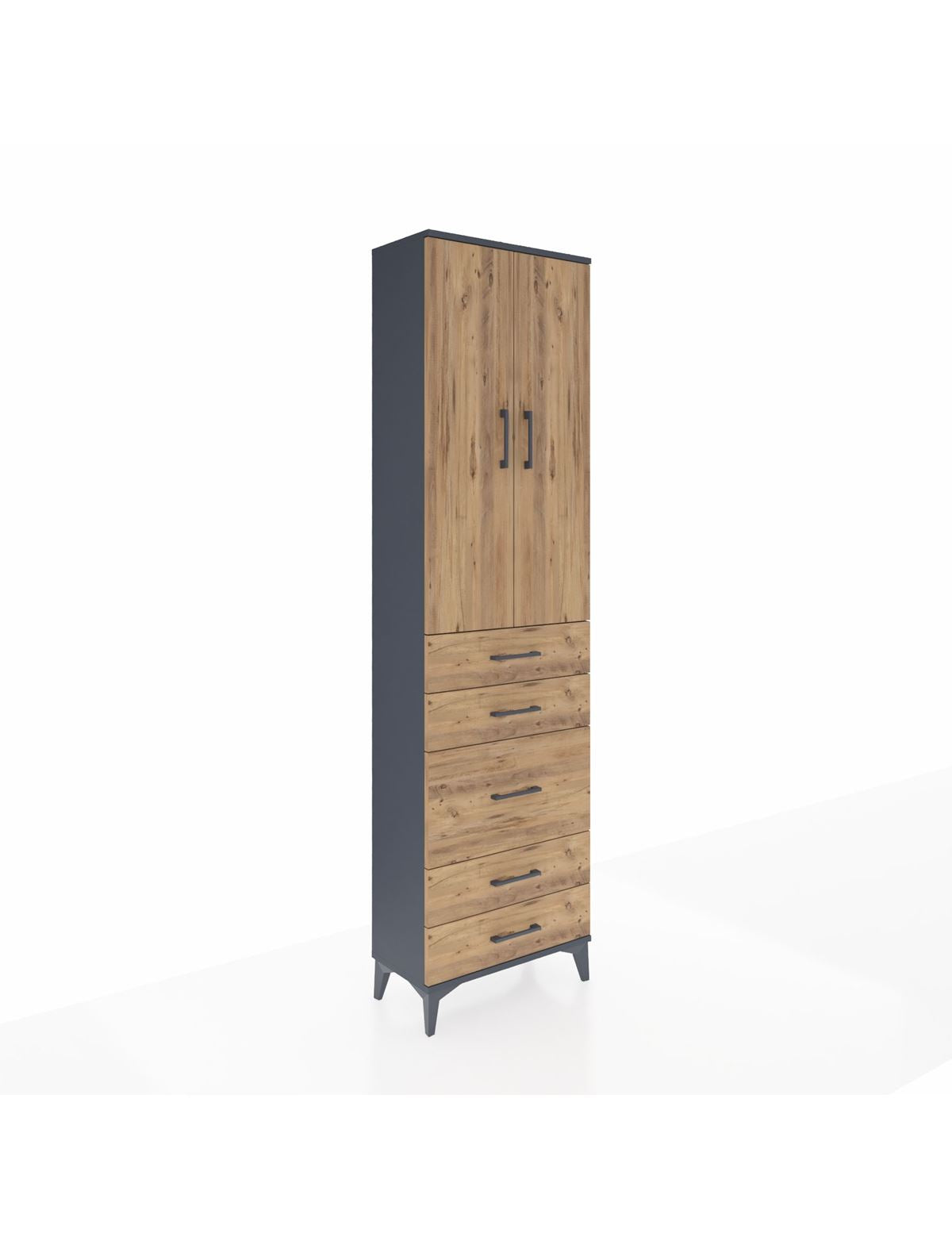 Arges Dolap 2 Raflı 5 Çekmeceli Tek Askılı 60x30x221 Antrasit-Çam