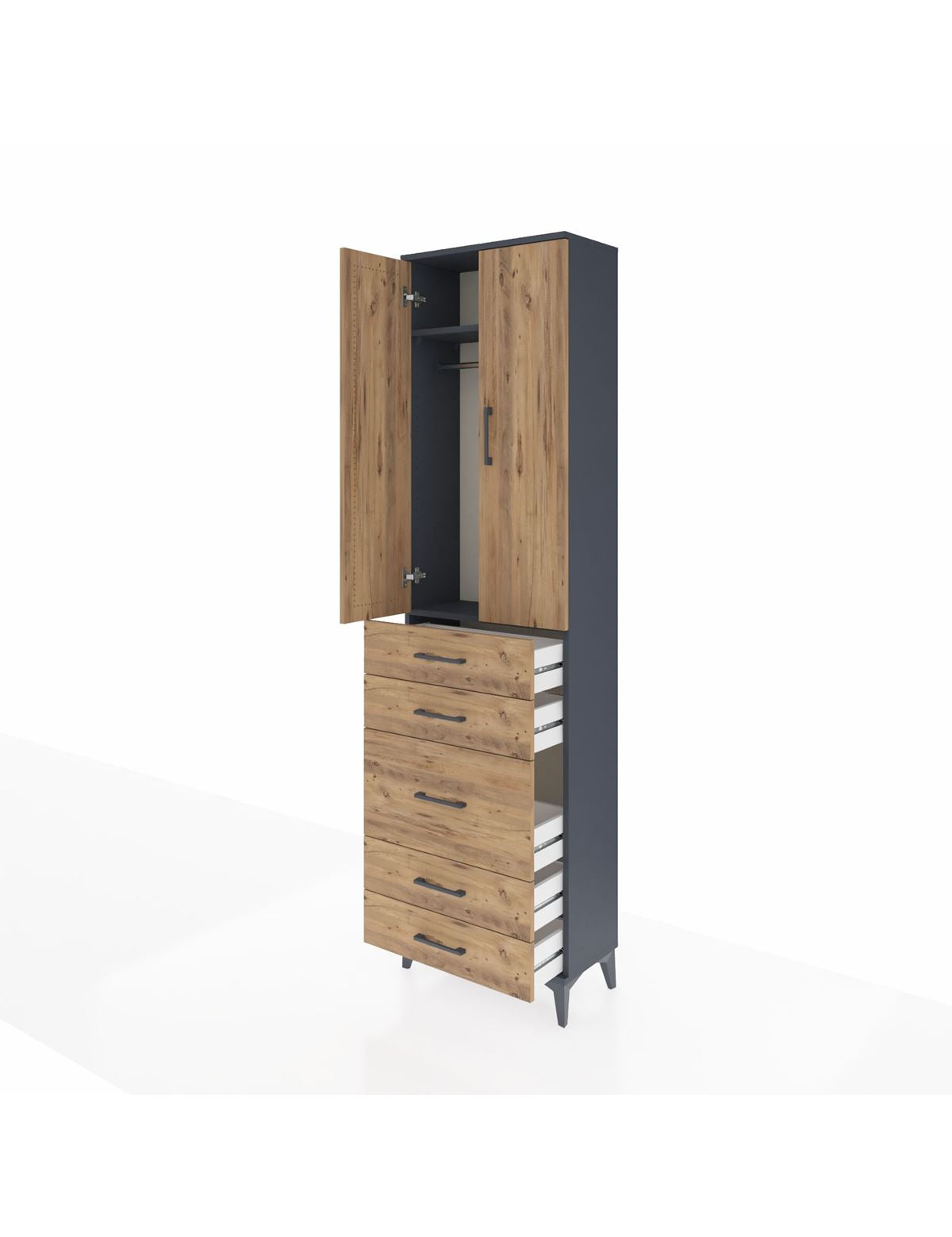 Arges Dolap 2 Raflı 5 Çekmeceli Tek Askılı 60x30x221 - S29M118V6A
