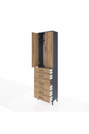 Arges Dolap 2 Raflı 5 Çekmeceli Tek Askılı 60x30x221 Antrasit-Çam