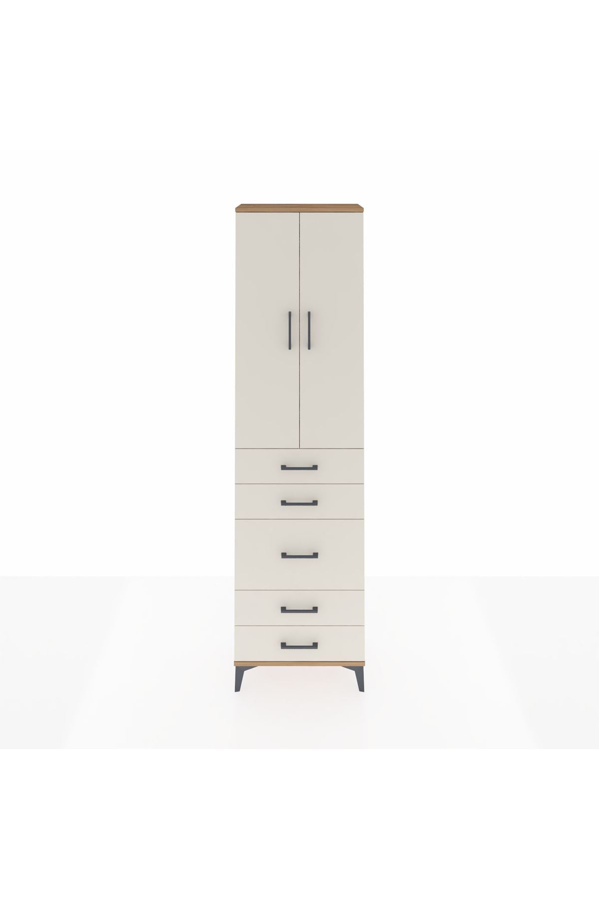 Arges Dolap 2 Raflı 5 Çekmeceli Tek Askılı 60x30x221 Çam-Aytaşı