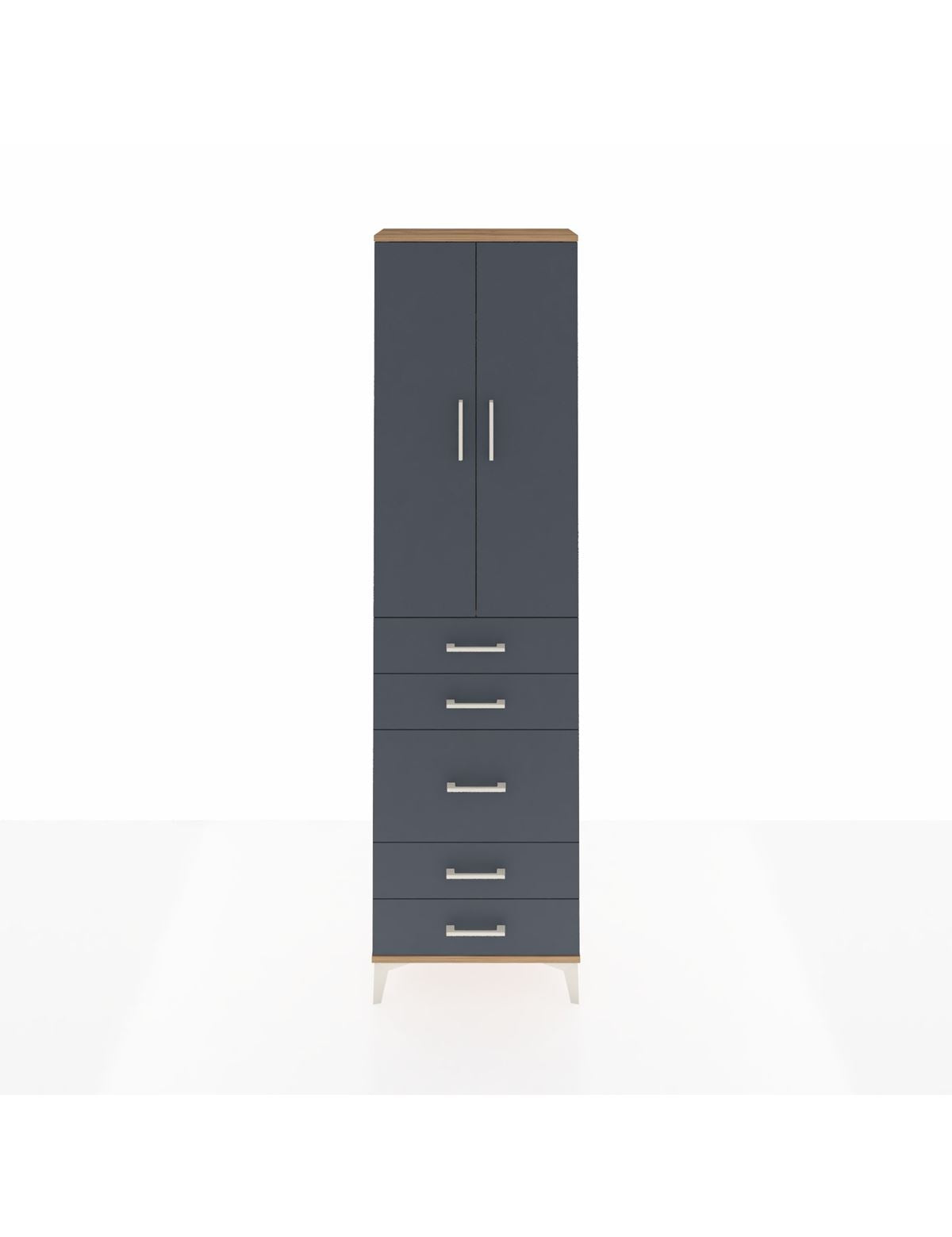 Arges Dolap 2 Raflı 5 Çekmeceli Tek Askılı 60x30x221 Çam-Antrasit