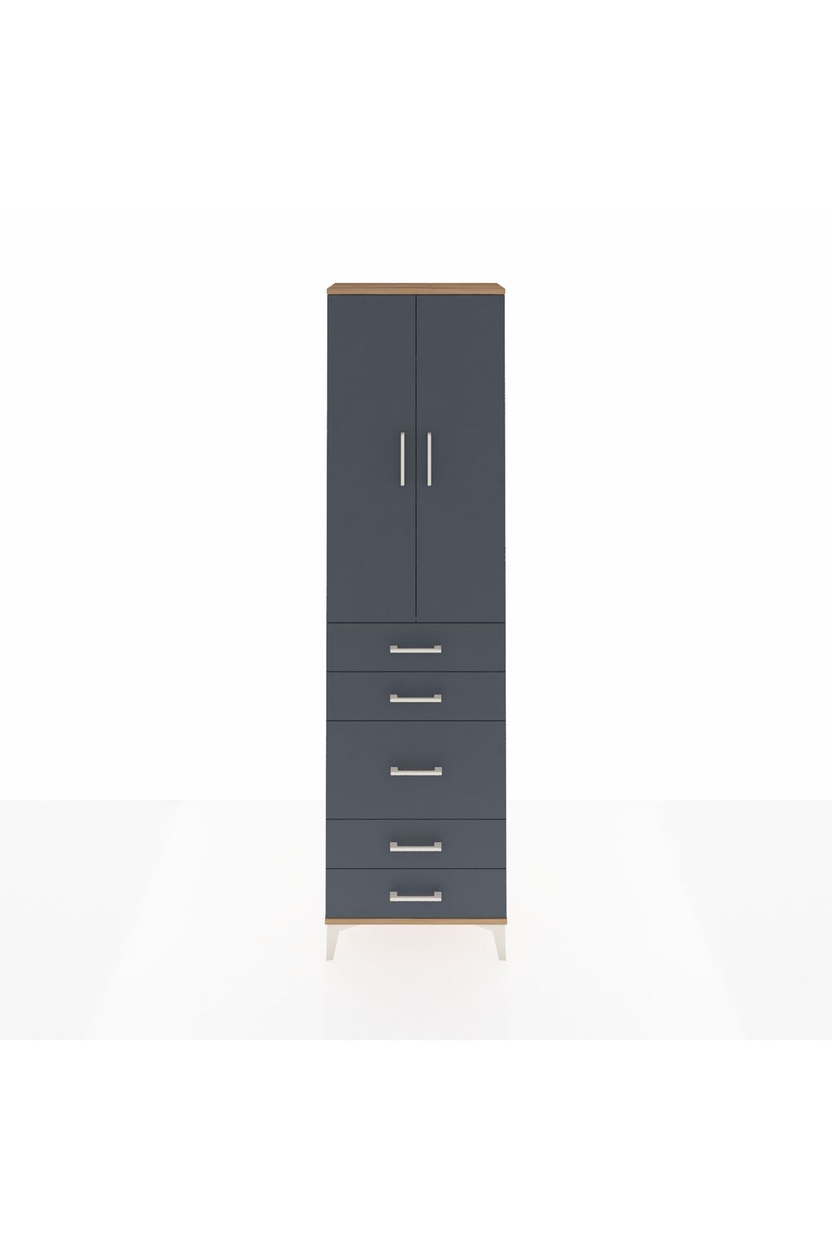 Arges Dolap 2 Raflı 5 Çekmeceli Tek Askılı 60x30x221 Çam-Antrasit