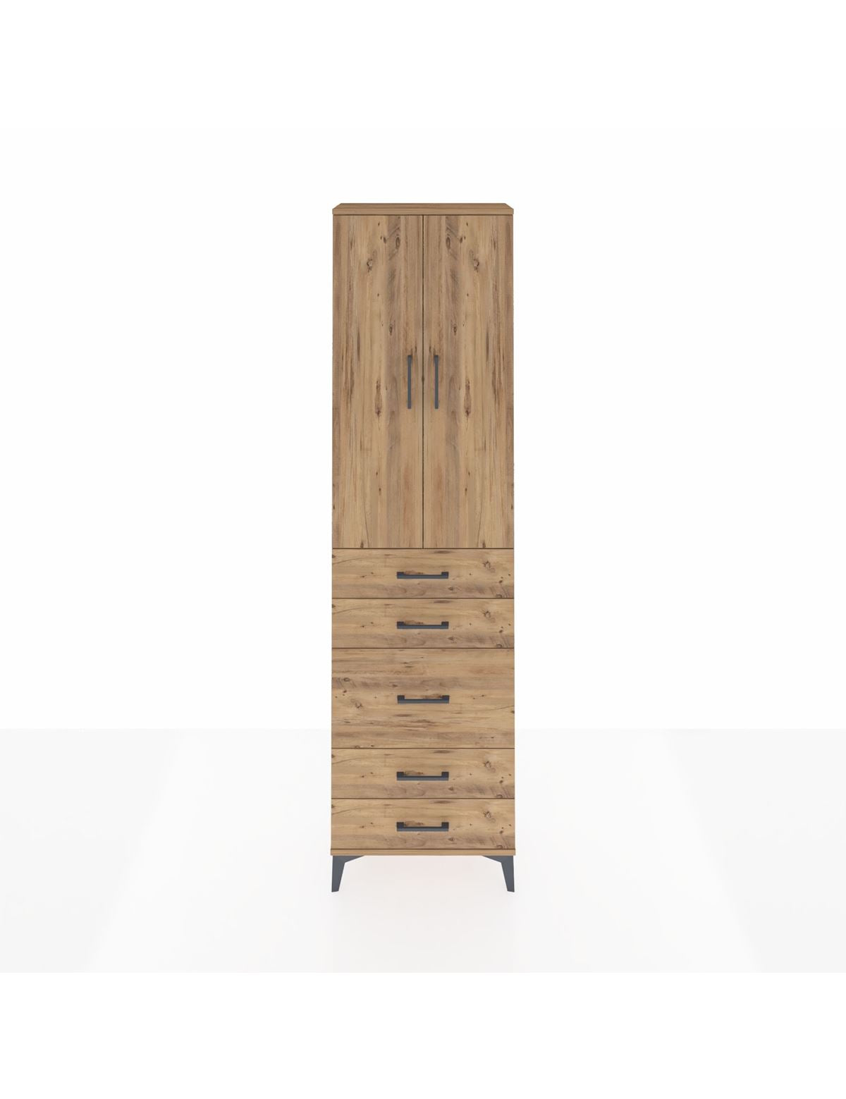 Arges Dolap 2 Raflı 5 Çekmeceli Tek Askılı 60x30x221 Çam-Çam