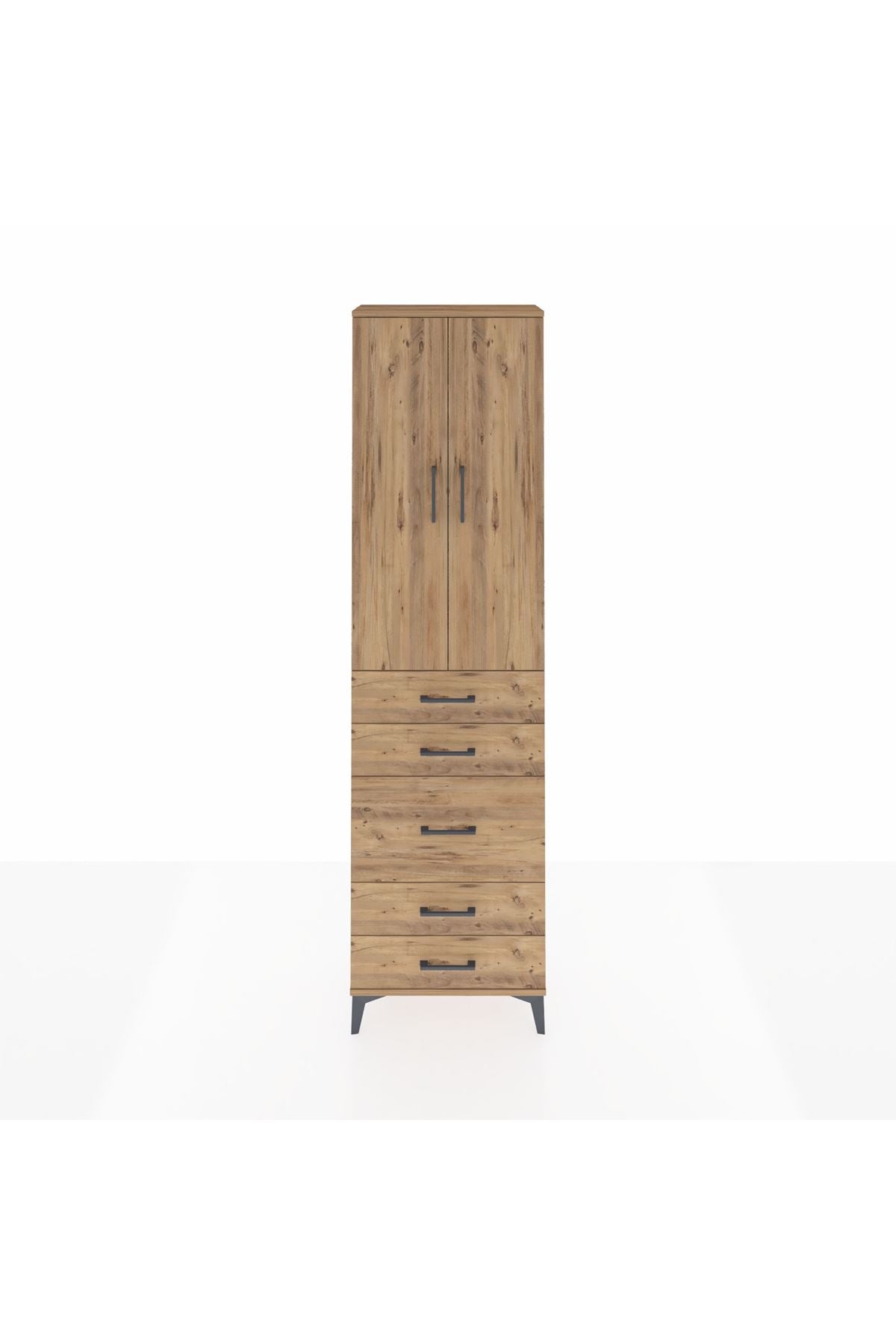 Arges Dolap 2 Raflı 5 Çekmeceli Tek Askılı 60x30x221 Çam-Çam