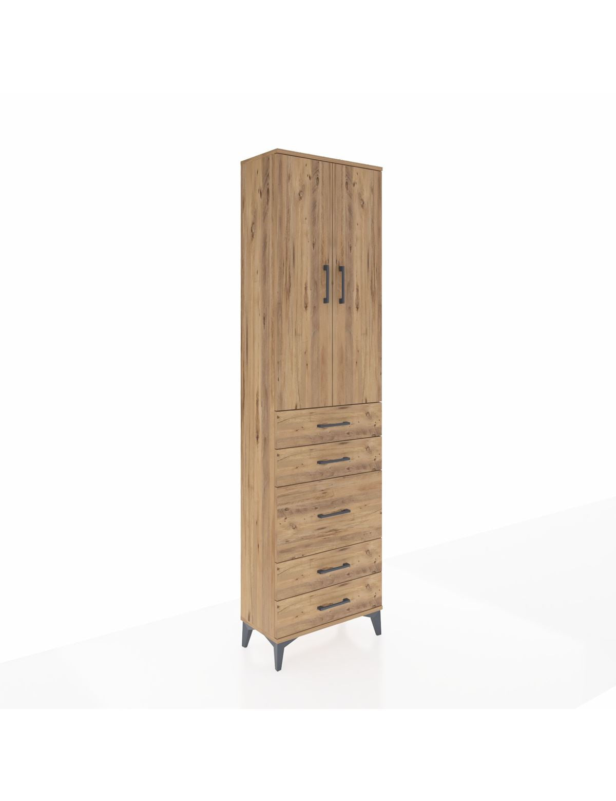 Arges Dolap 2 Raflı 5 Çekmeceli Tek Askılı 60x30x221 Çam-Çam