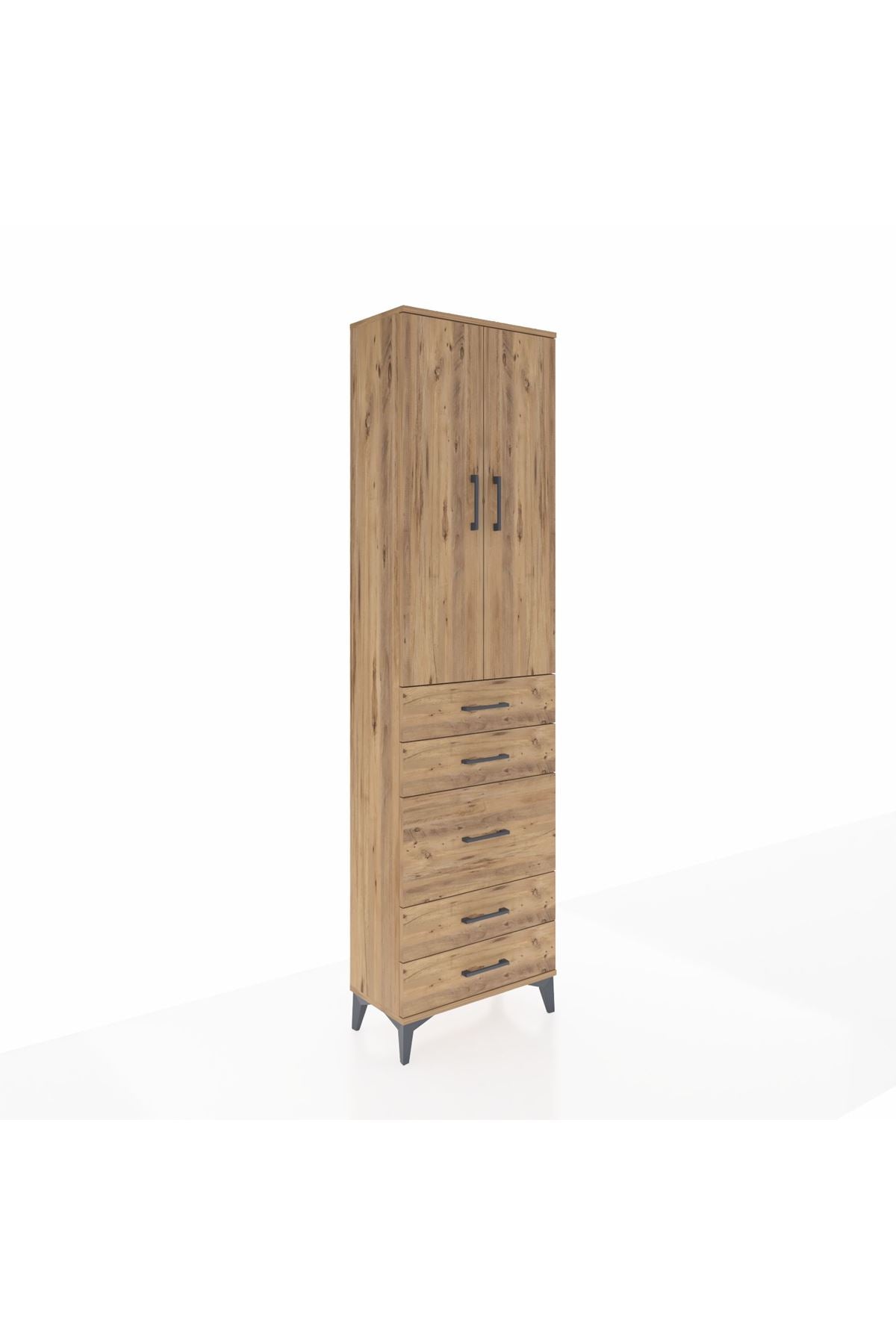 Arges Dolap 2 Raflı 5 Çekmeceli Tek Askılı 60x30x221 Çam-Çam