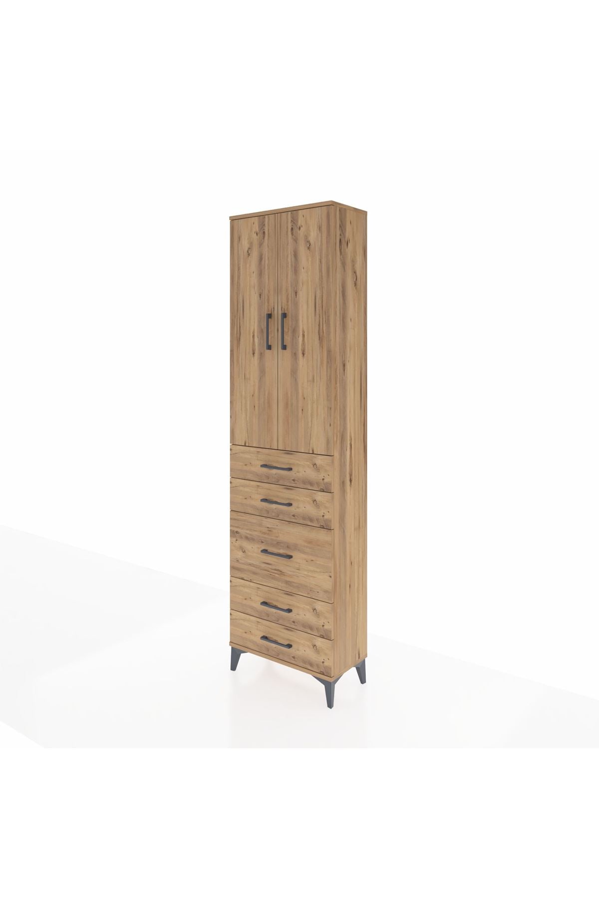 Arges Dolap 2 Raflı 5 Çekmeceli Tek Askılı 60x30x221 Çam-Çam