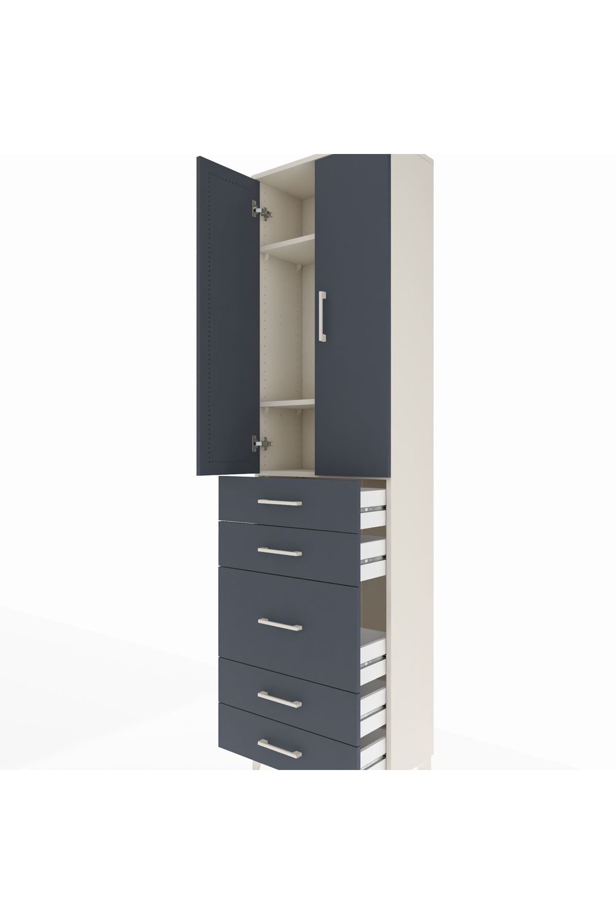 Arges Dolap 3 Raflı 5 Çekmeceli 2 Kapaklı 60x30x221 Aytaşı-Antrasit