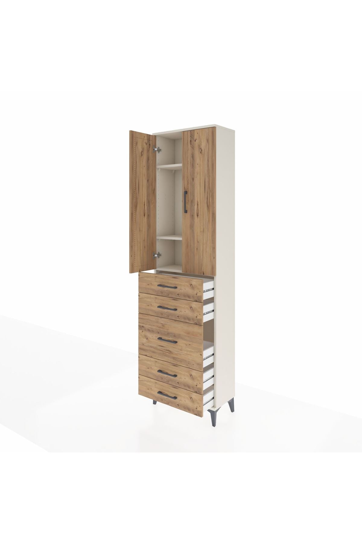 Arges Dolap 3 Raflı 5 Çekmeceli 2 Kapaklı 60x30x221 Aytaşı-Çam