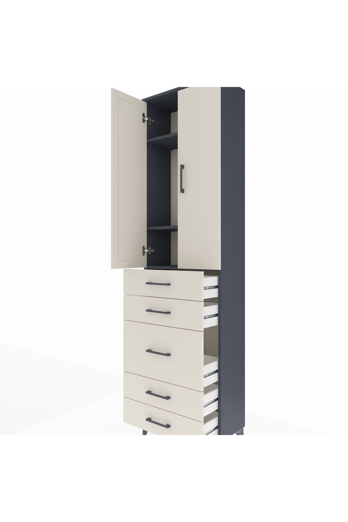 Arges Dolap 3 Raflı 5 Çekmeceli 2 Kapaklı 60x30x221 Antrasit-Aytaşı