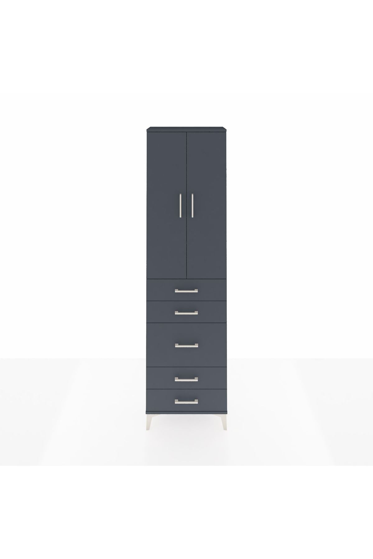 Arges Dolap 3 Raflı 5 Çekmeceli 2 Kapaklı 60x30x221 Antrasit-Antrasit