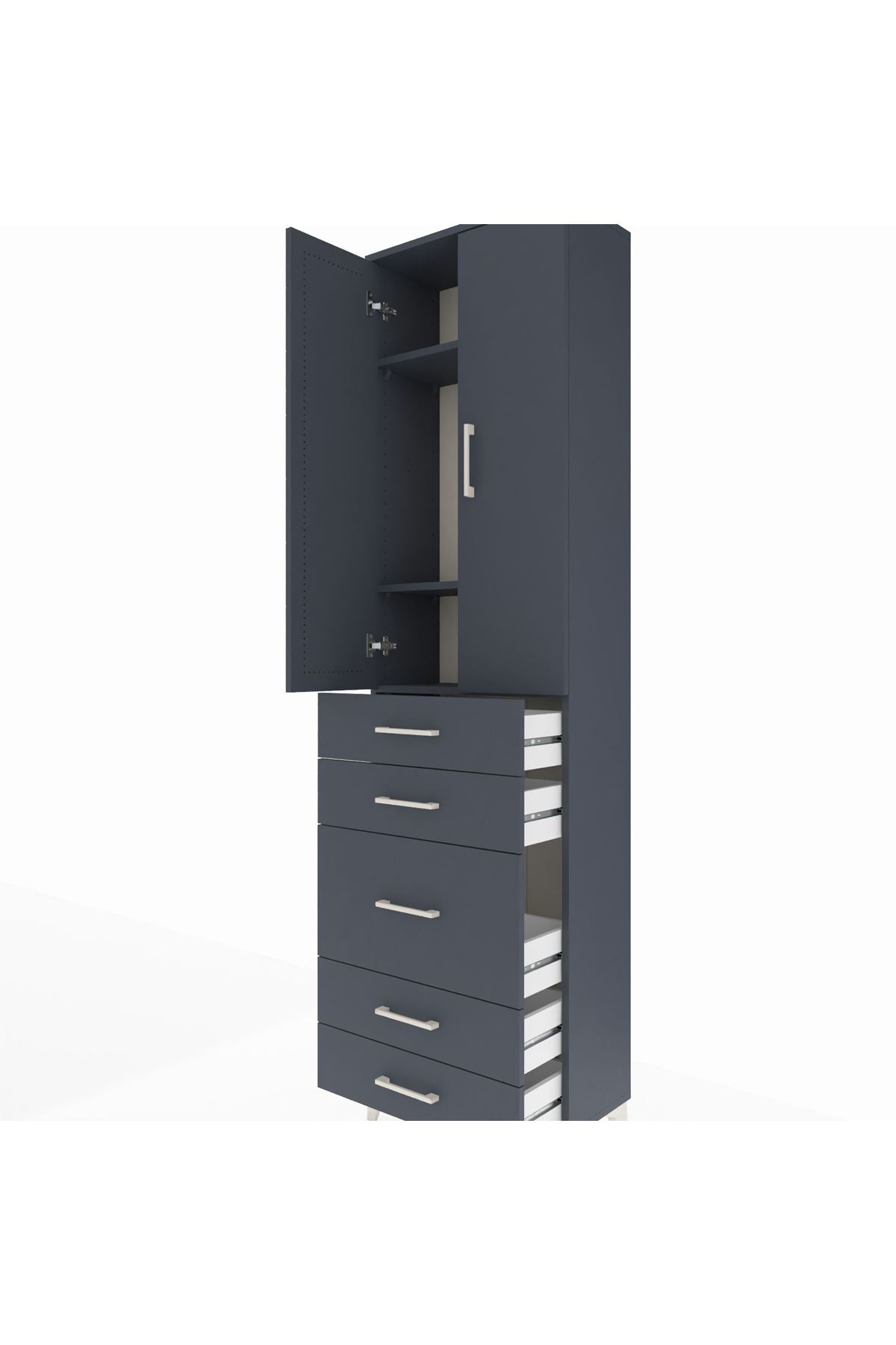 Arges Dolap 3 Raflı 5 Çekmeceli 2 Kapaklı 60x30x221 Antrasit-Antrasit