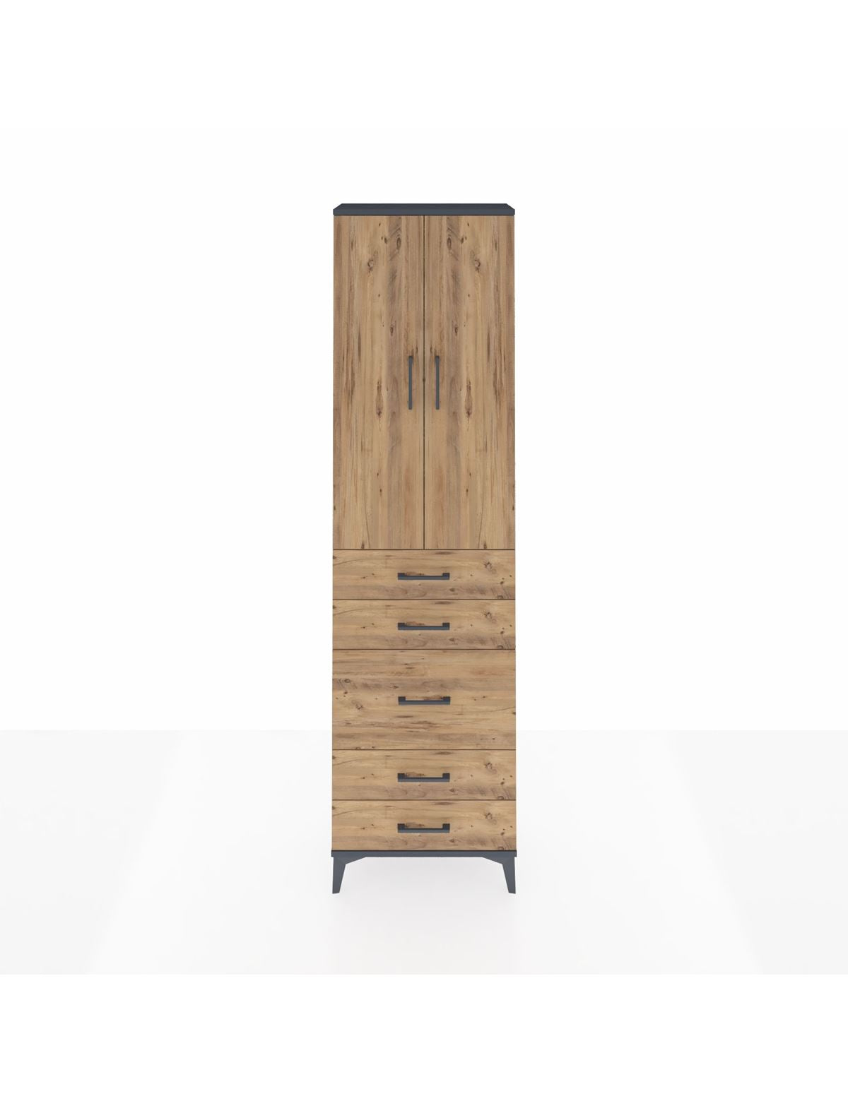 Arges Dolap 3 Raflı 5 Çekmeceli 2 Kapaklı 60x30x221 Antrasit-Çam