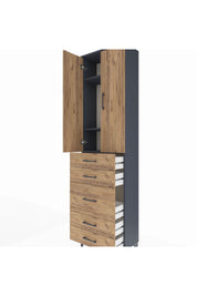 Arges Dolap 3 Raflı 5 Çekmeceli 2 Kapaklı 60x30x221 Antrasit-Çam