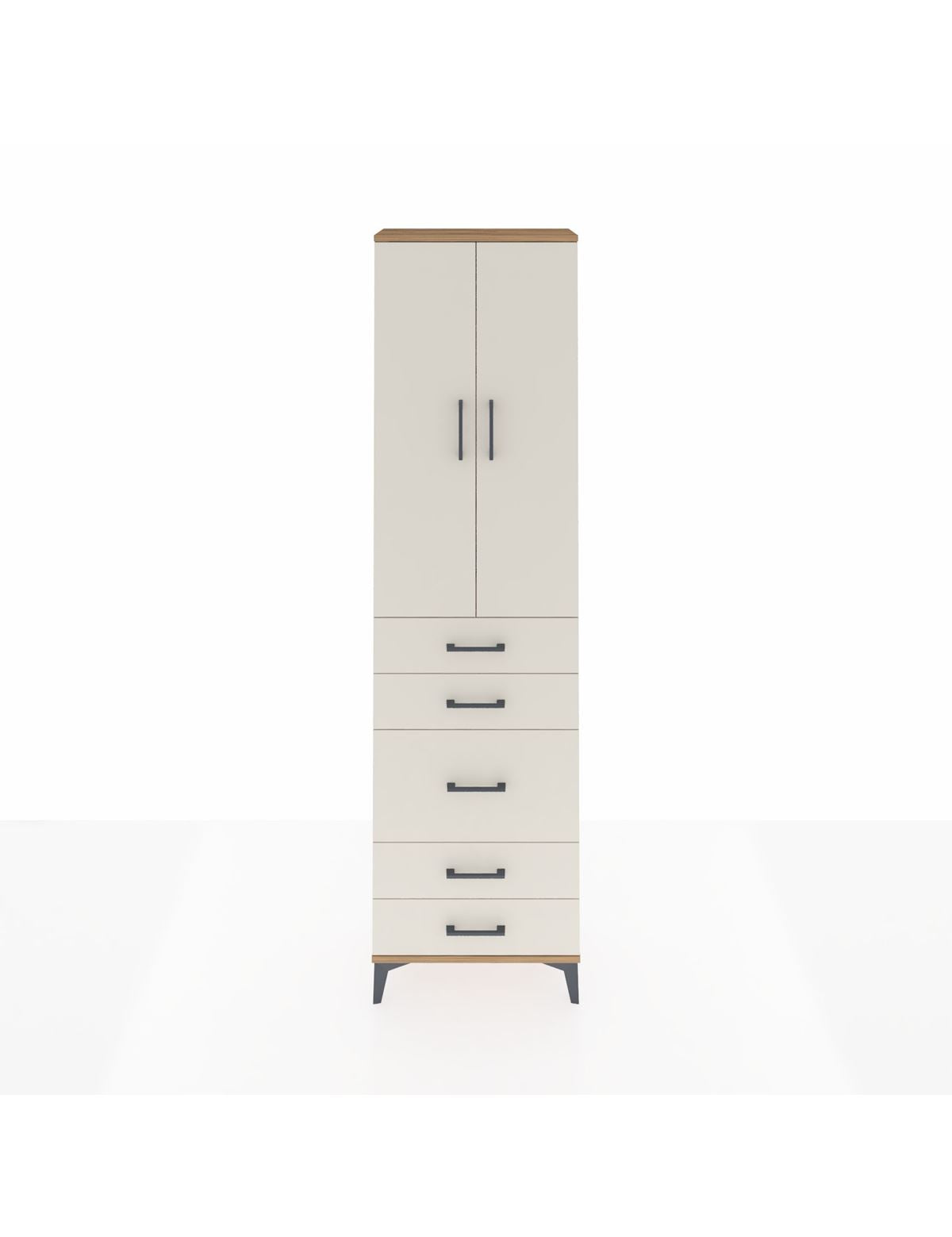 Arges Dolap 3 Raflı 5 Çekmeceli 2 Kapaklı 60x30x221 Çam-Aytaşı