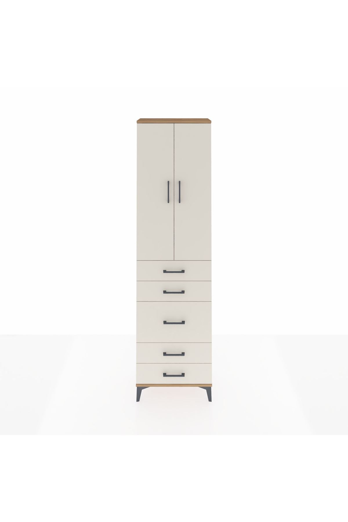 Arges Dolap 3 Raflı 5 Çekmeceli 2 Kapaklı 60x30x221 Çam-Aytaşı