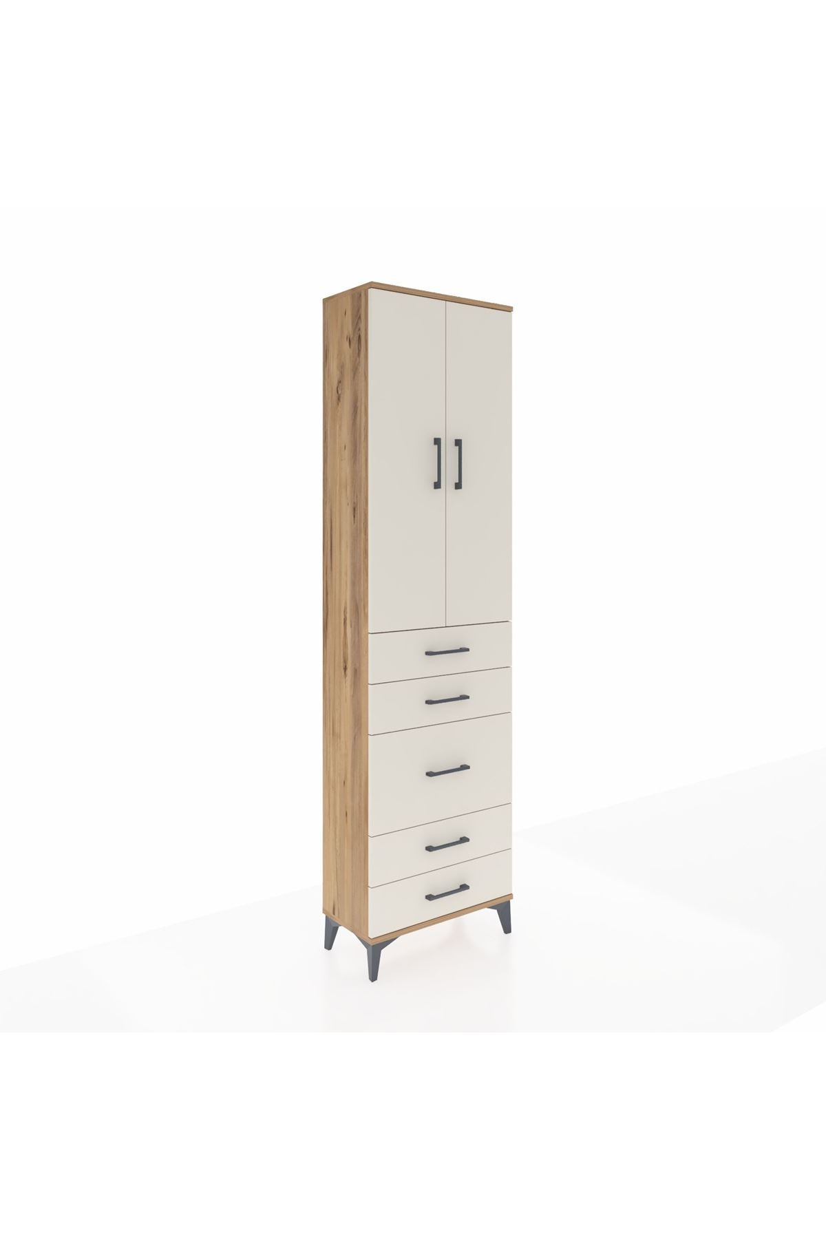 Arges Dolap 3 Raflı 5 Çekmeceli 2 Kapaklı 60x30x221 Çam-Aytaşı