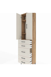 Arges Dolap 3 Raflı 5 Çekmeceli 2 Kapaklı 60x30x221 Çam-Aytaşı