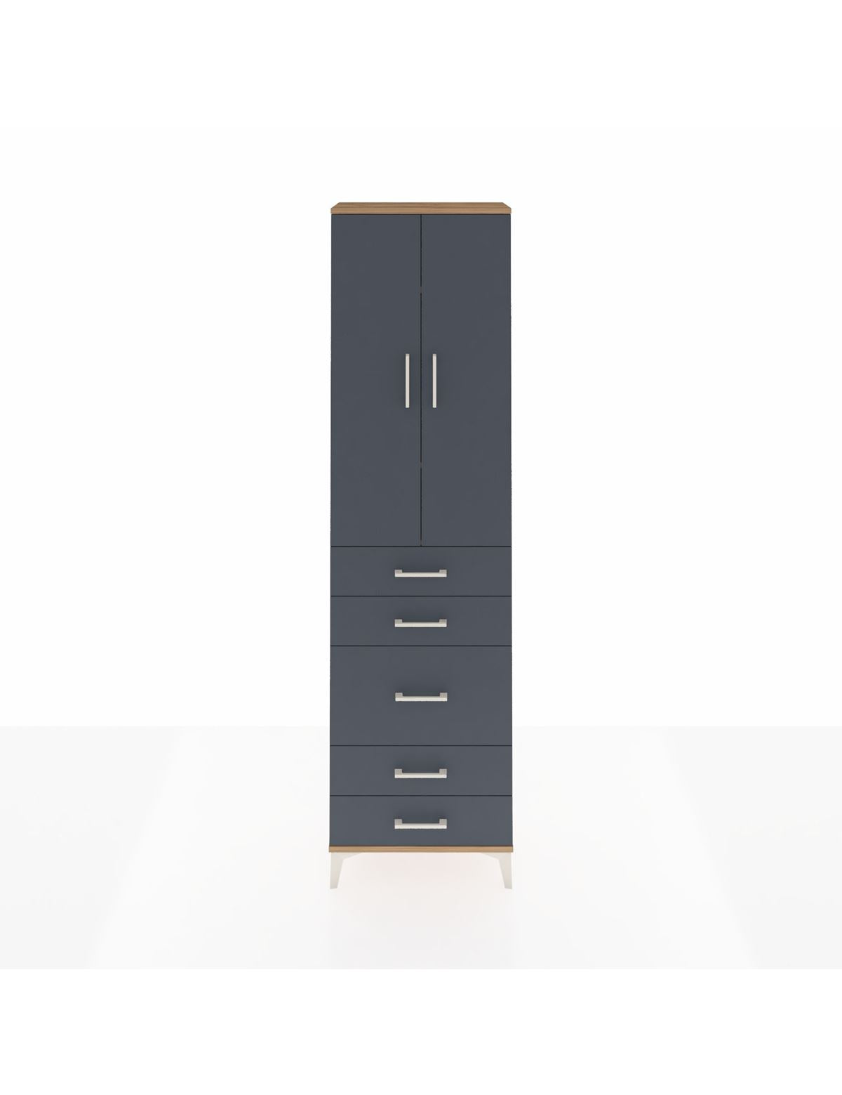 Arges Dolap 3 Raflı 5 Çekmeceli 2 Kapaklı 60x30x221 Çam-Antrasit