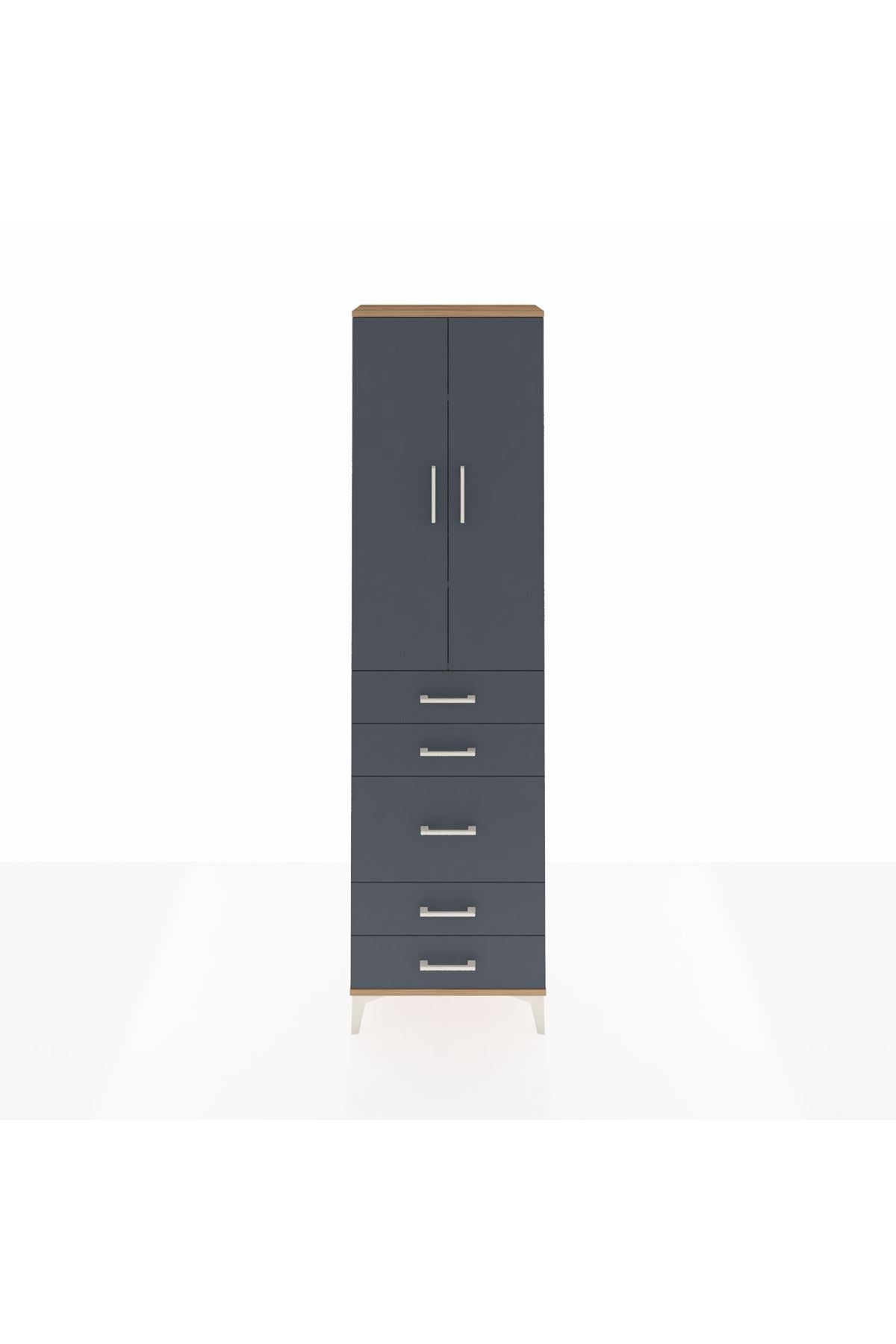 Arges Dolap 3 Raflı 5 Çekmeceli 2 Kapaklı 60x30x221 Çam-Antrasit