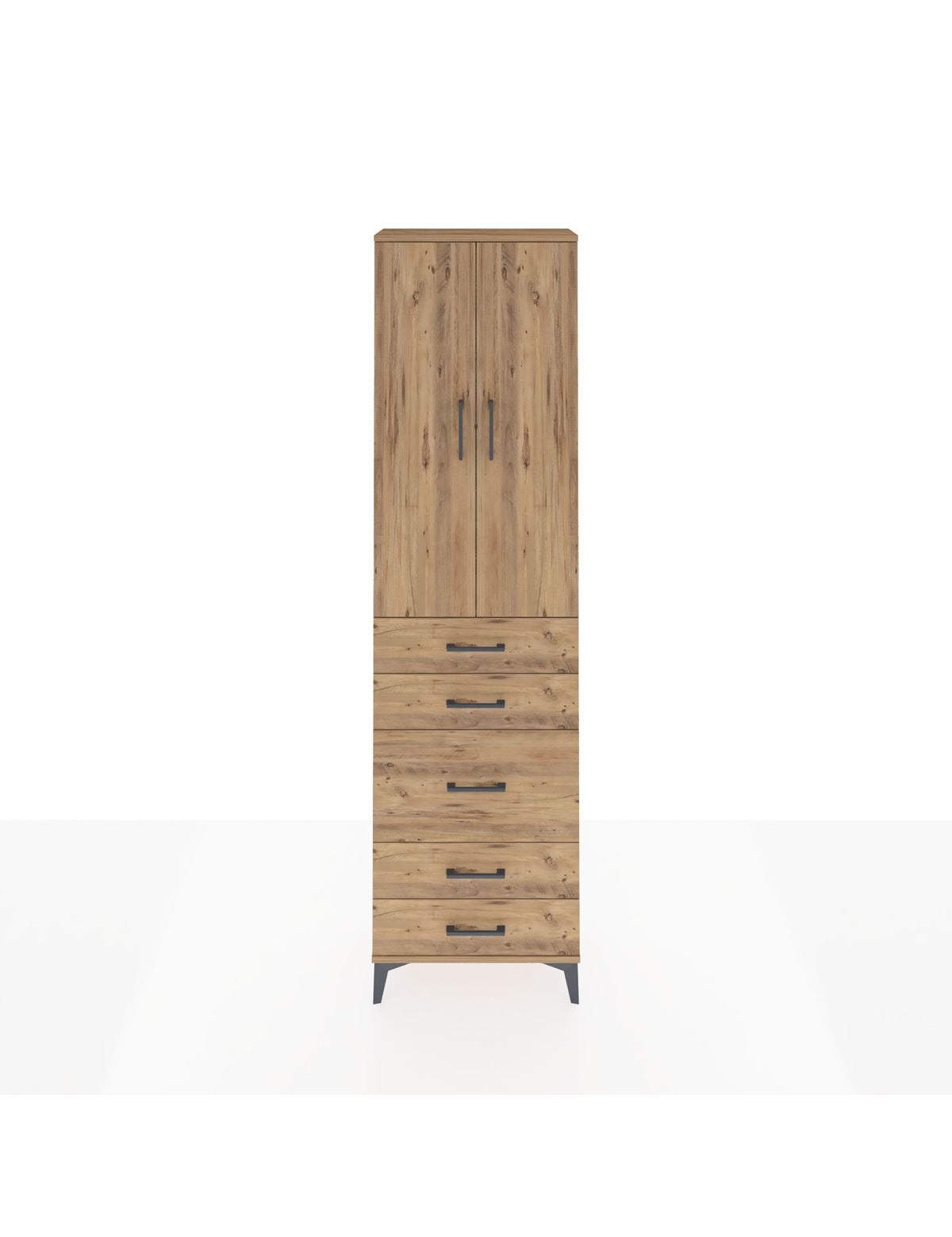 Arges Dolap 3 Raflı 5 Çekmeceli 2 Kapaklı 60x30x221 Çam-Çam