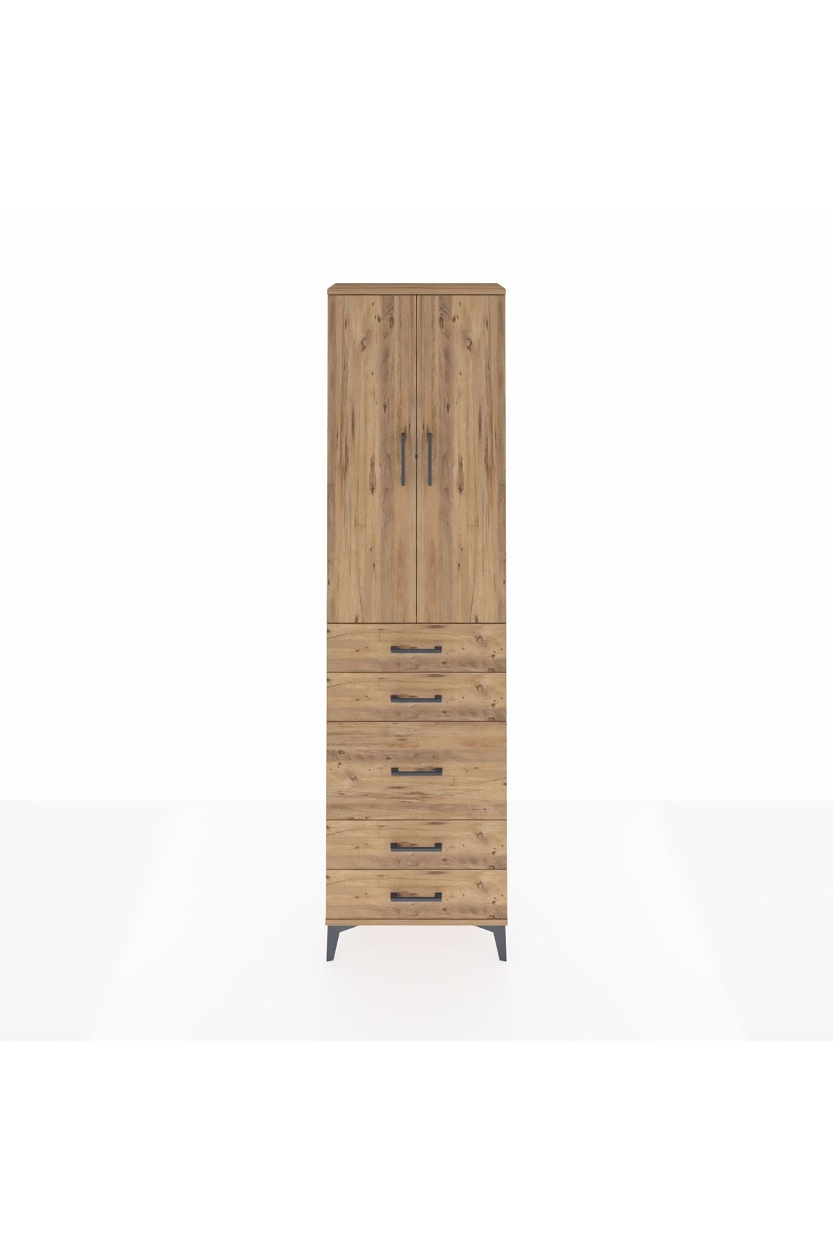 Arges Dolap 3 Raflı 5 Çekmeceli 2 Kapaklı 60x30x221 Çam-Çam