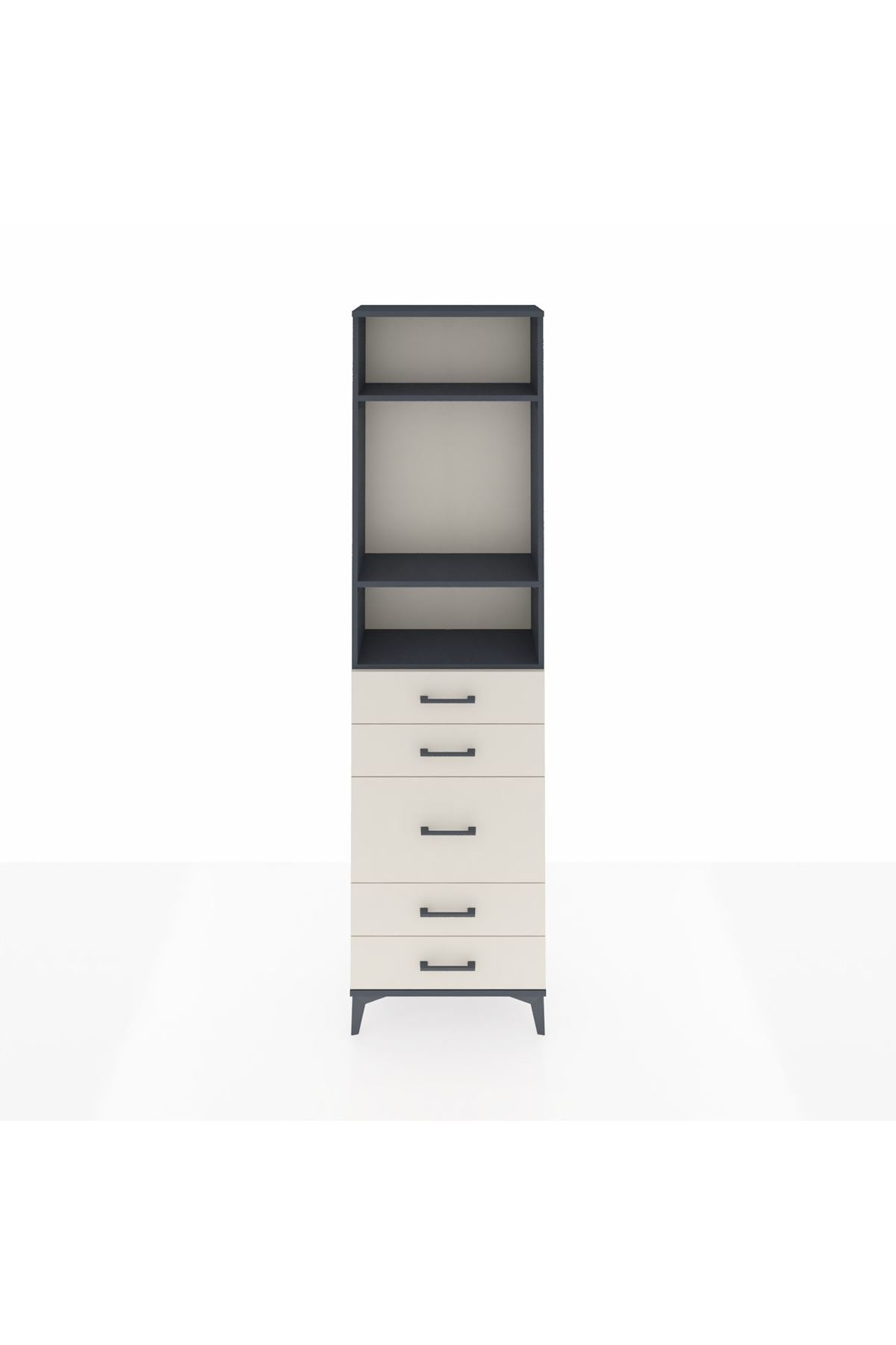 Arges Dolap 3 Raflı 5 Çekmeceli 60x30x221 Antrasit-Aytaşı