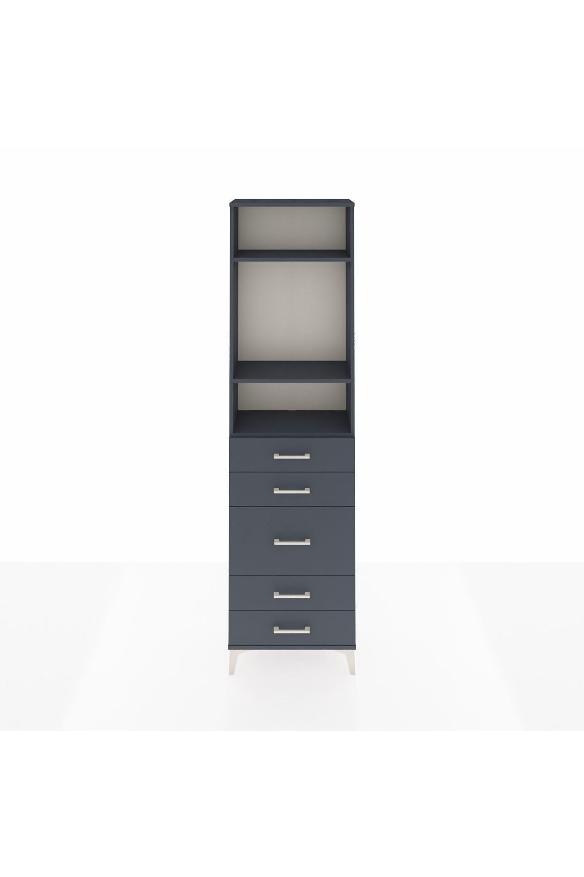 Arges Dolap 3 Raflı 5 Çekmeceli 60x30x221 Antrasit-Antrasit