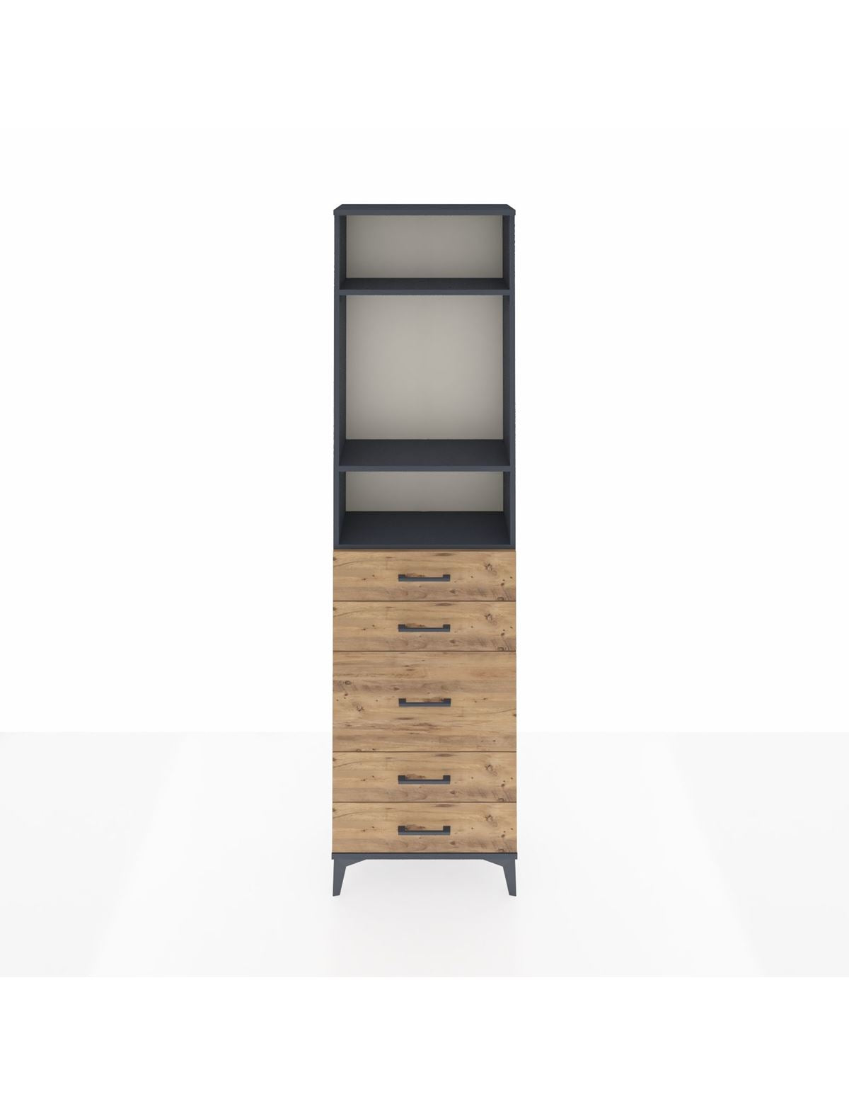 Arges Dolap 3 Raflı 5 Çekmeceli 60x30x221 Antrasit-Çam