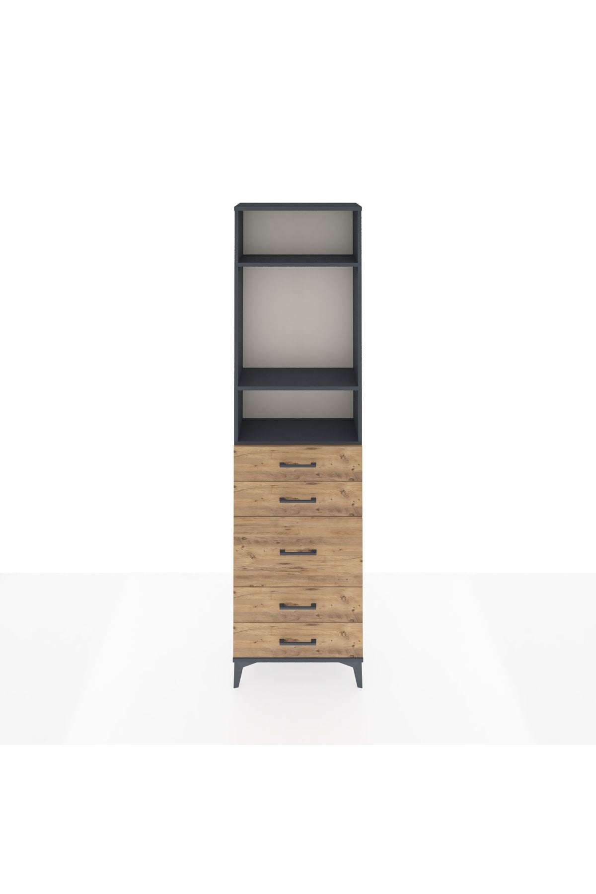 Arges Dolap 3 Raflı 5 Çekmeceli 60x30x221 Antrasit-Çam